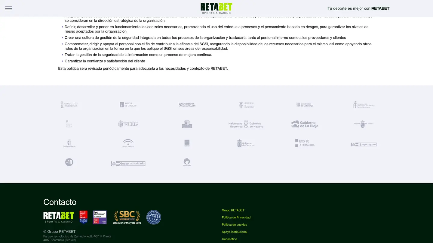 RETAbet Casino — Support in detail