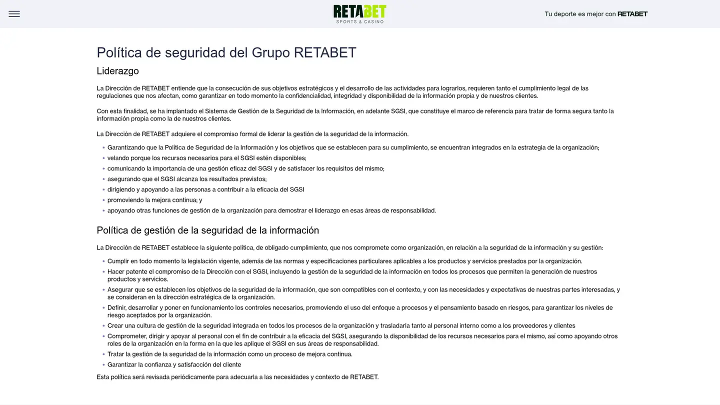 RETAbet Casino — Support and licensing
