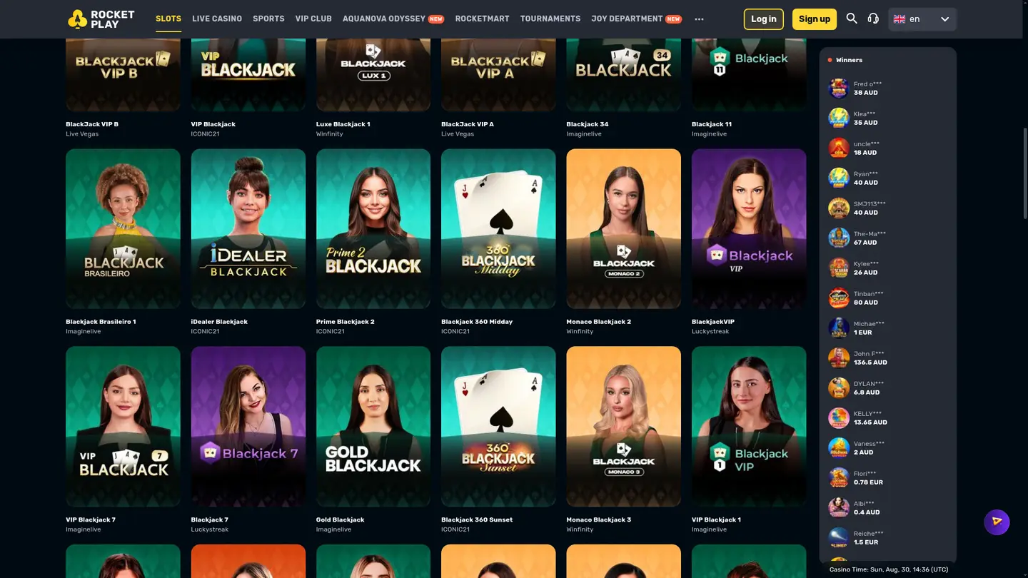 RocketPlay Casino — More of the lobby