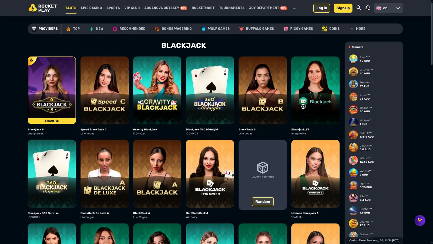RocketPlay Casino — Game lobby