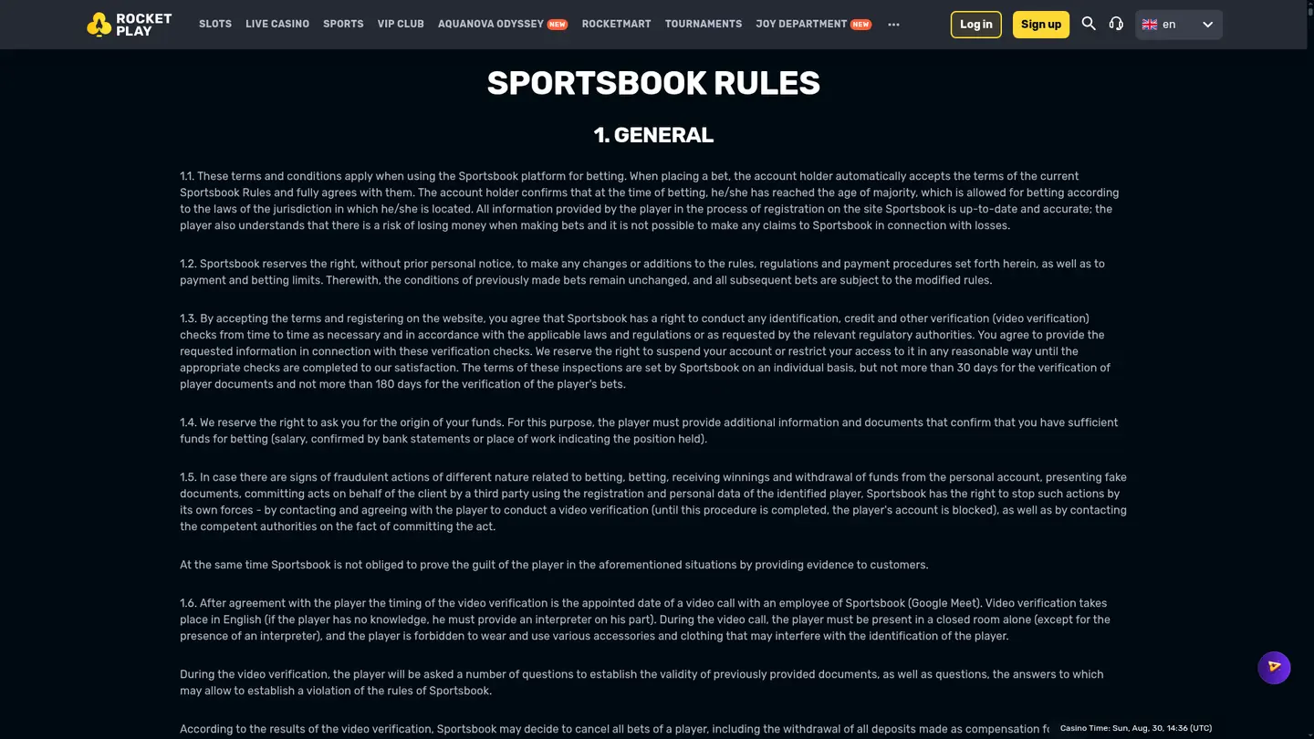RocketPlay Casino — Withdrawal terms