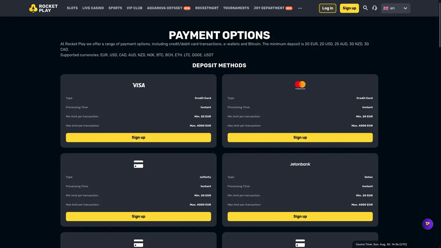 RocketPlay Casino — Banking