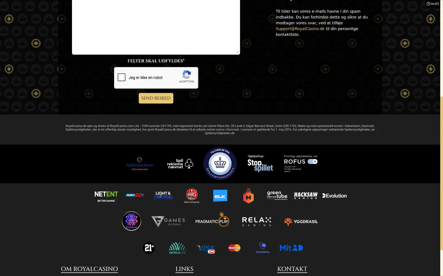 Royal Casino DK — Support in detail