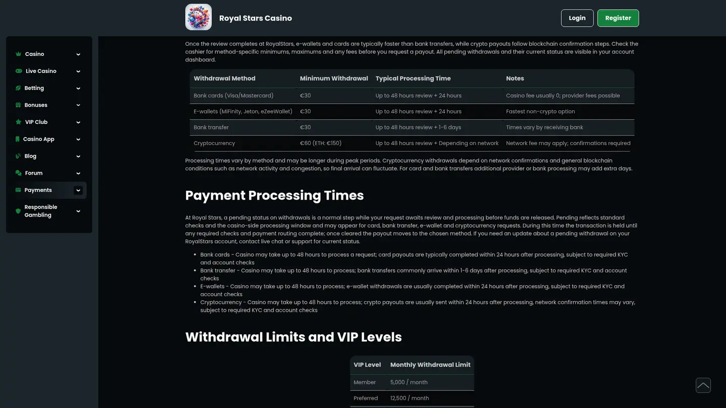 Royal Stars Casino — Deposit methods