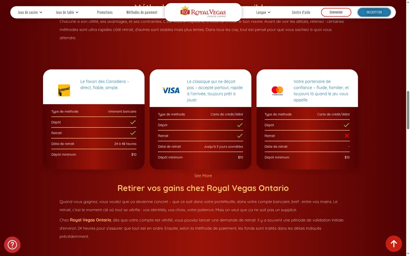 Royal Vegas Casino Ontario — Deposit methods