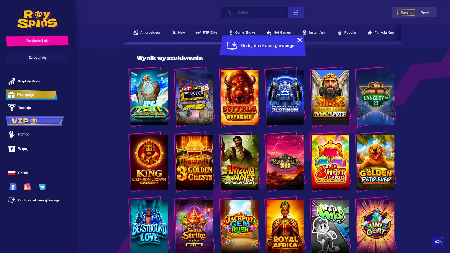 Royspins Casino — Game lobby