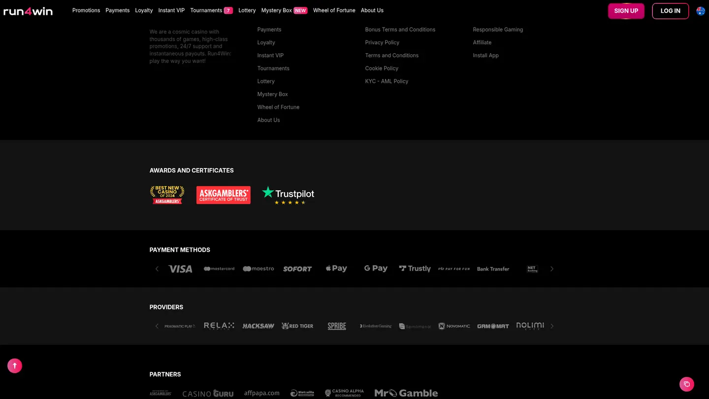 Run4Win Casino — Payment methods and licensing