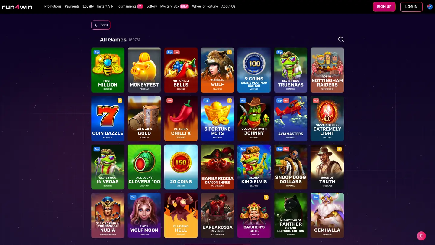 Run4Win Casino — Game lobby