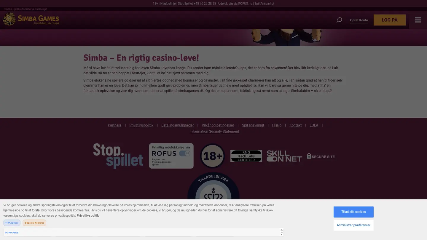 Simba Games Casino DK — Payment methods and licensing