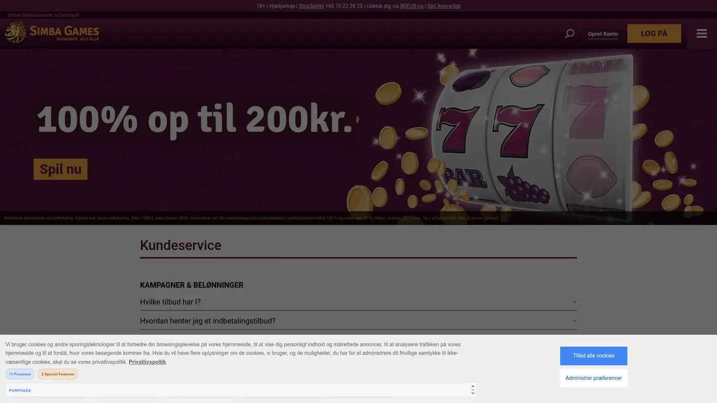 Simba Games Casino DK — Support and licensing