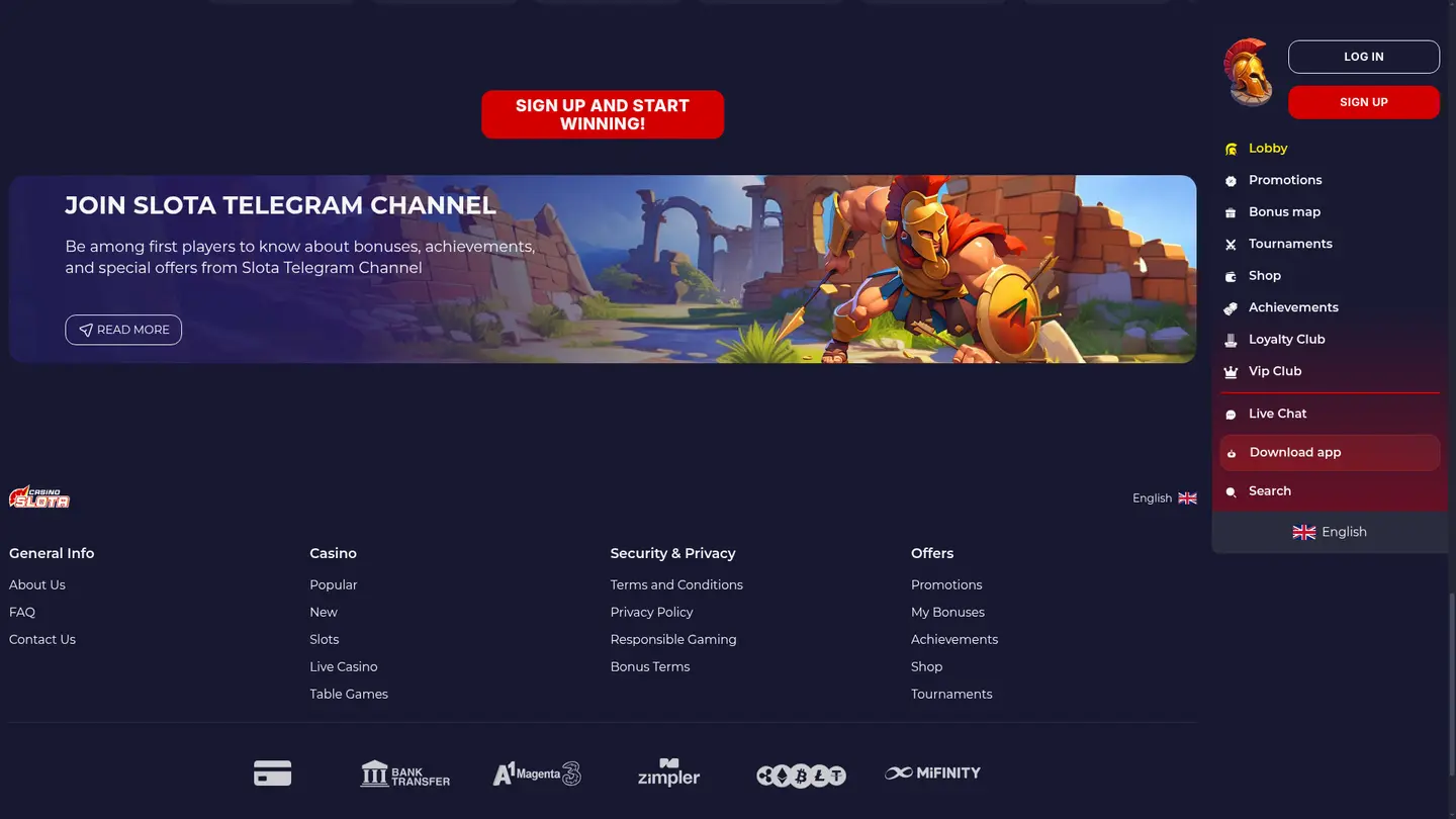 SlotaCasino — Payment methods and licensing