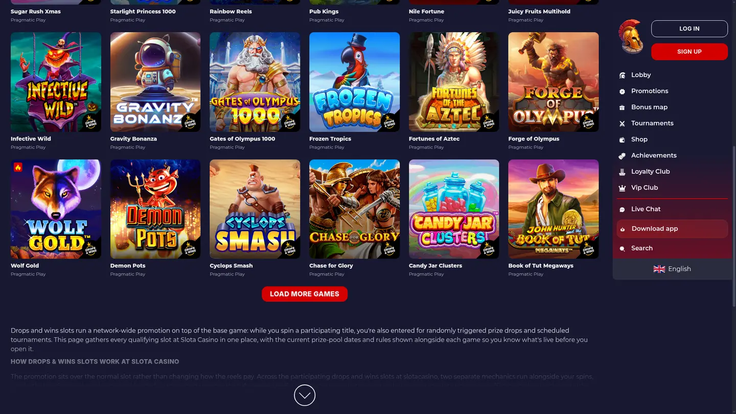 SlotaCasino — More of the lobby