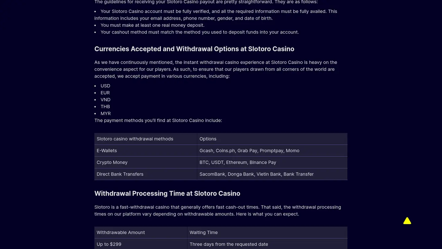 Slotoro Casino — Deposit methods