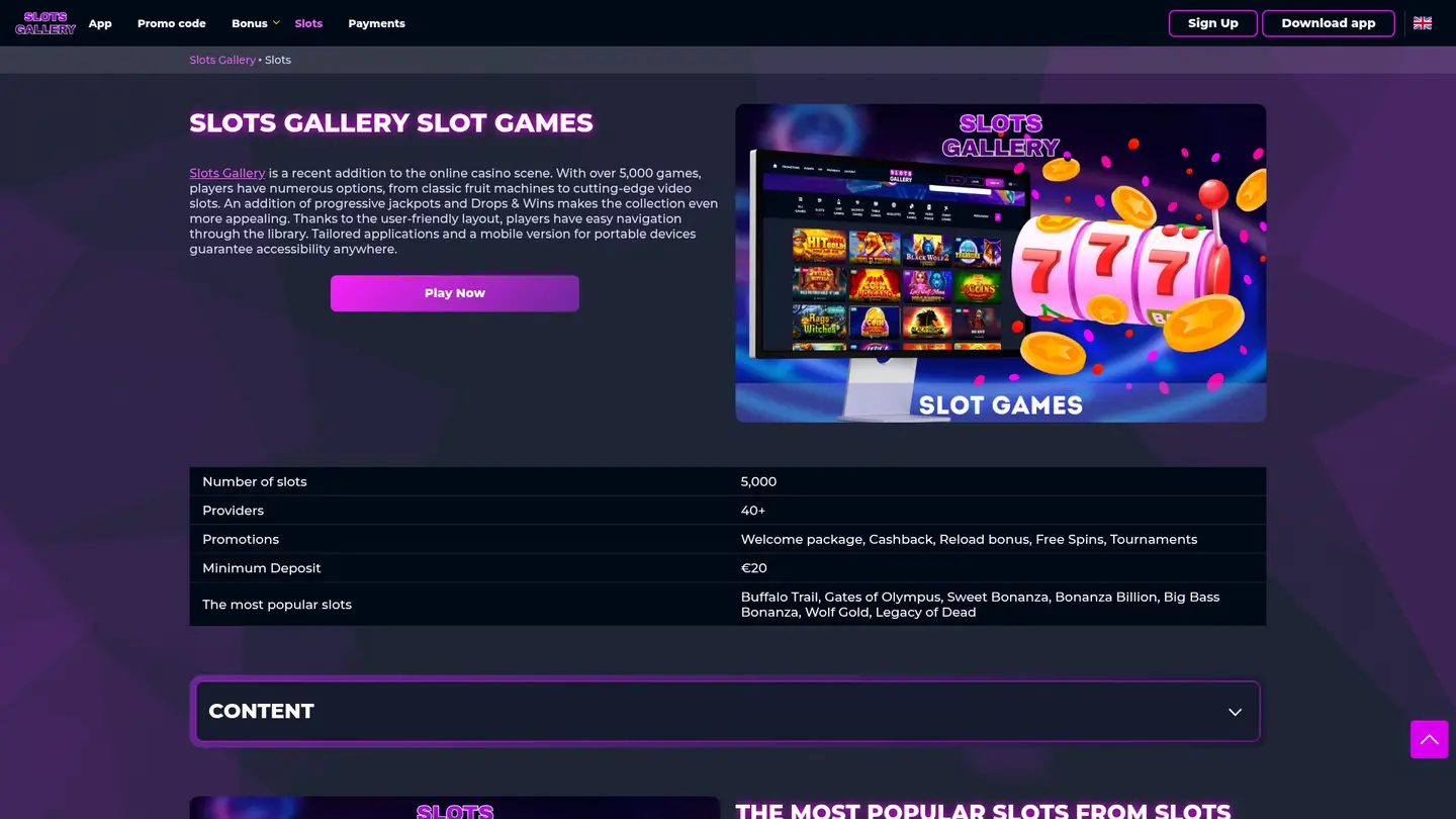 Slots Gallery Casino — Game lobby