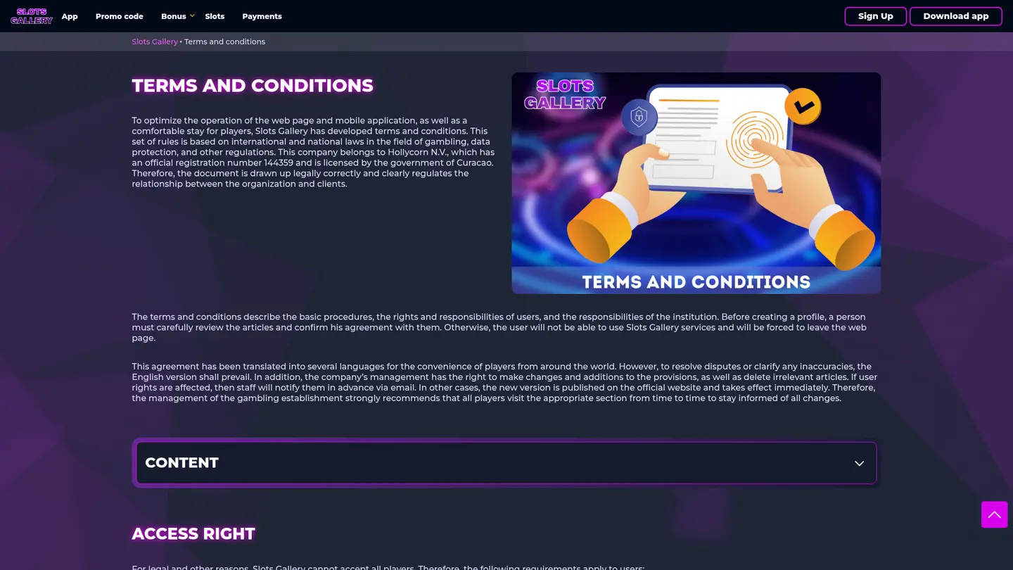 Slots Gallery Casino — Withdrawal terms