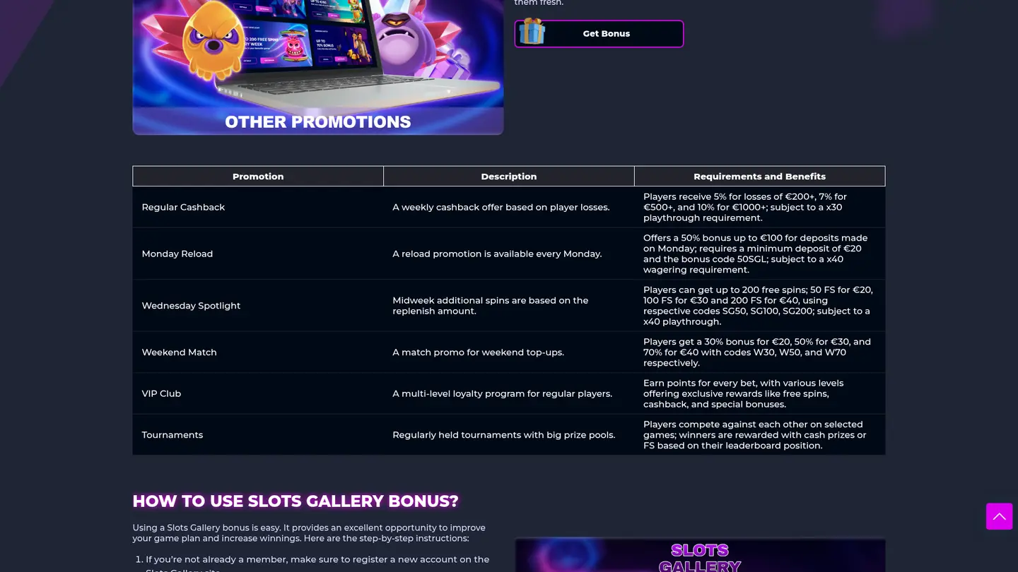 Slots Gallery Casino — Offers in detail