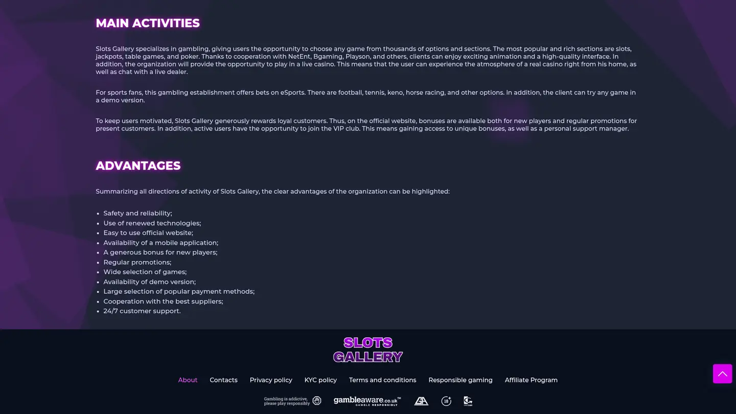 Slots Gallery Casino — Support in detail