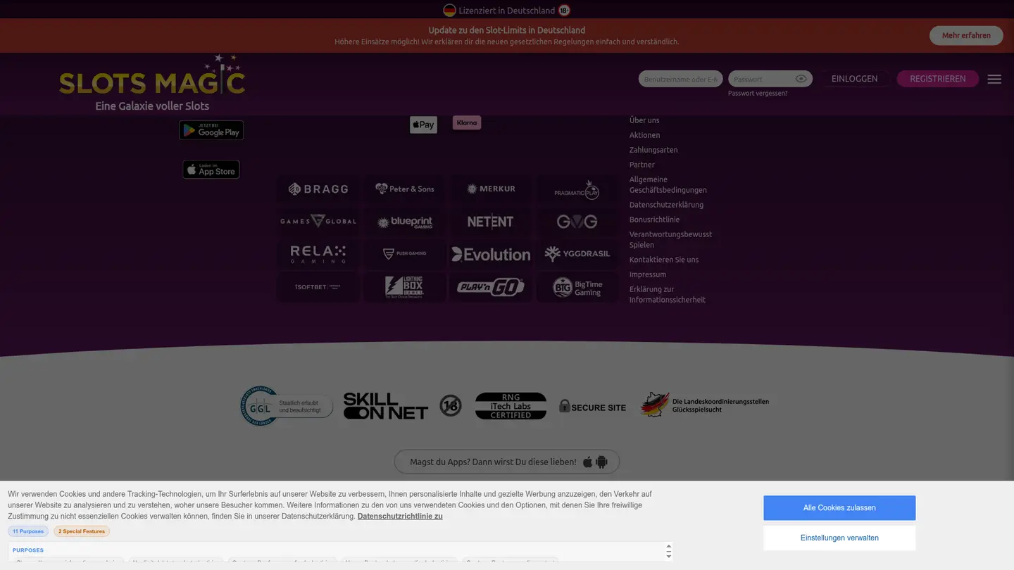 Slots Magic Casino DE — Payment methods and licensing