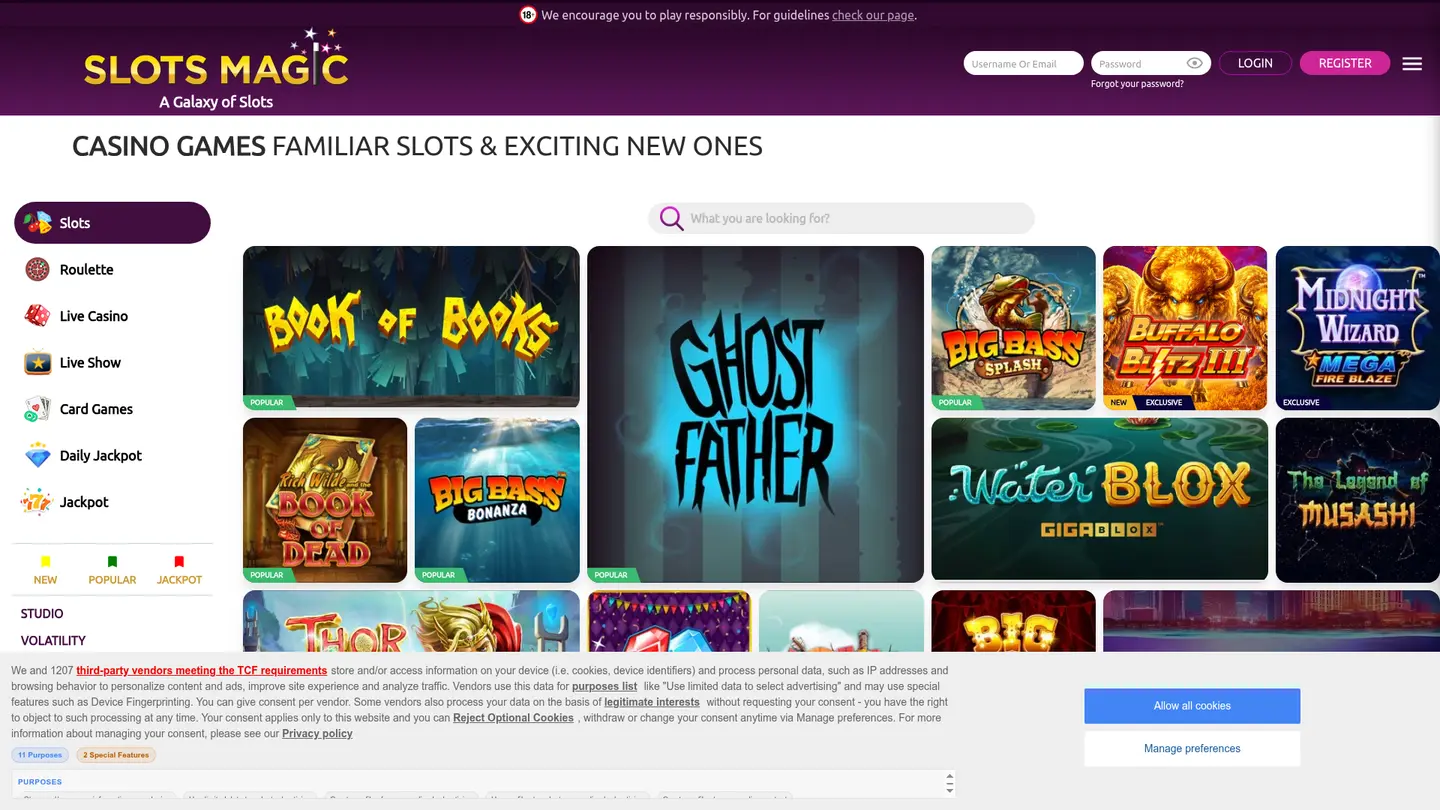 Slots Magic Casino Ontario — Game lobby