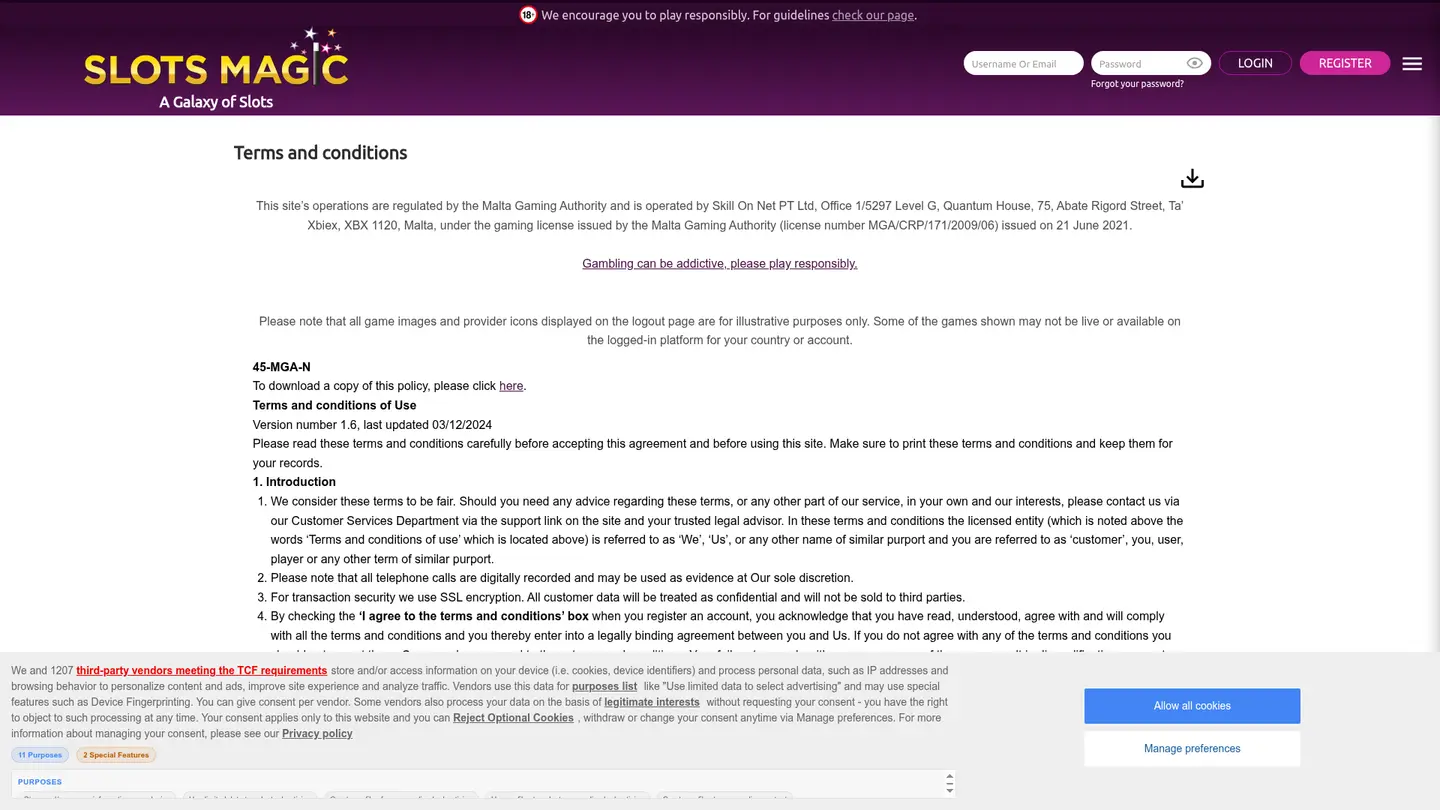 Slots Magic Casino Ontario — Withdrawal terms