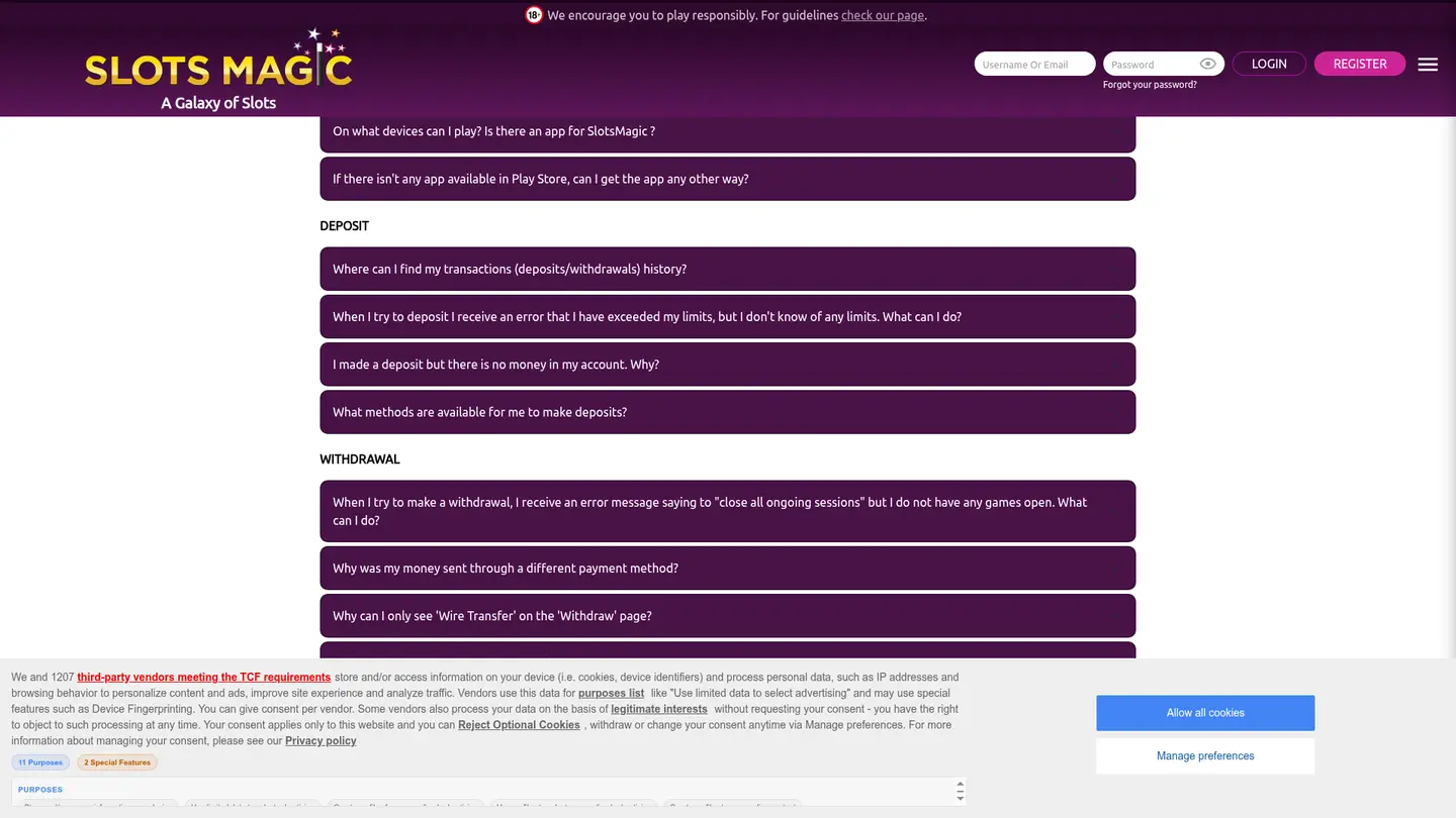 Slots Magic Casino Ontario — Support in detail