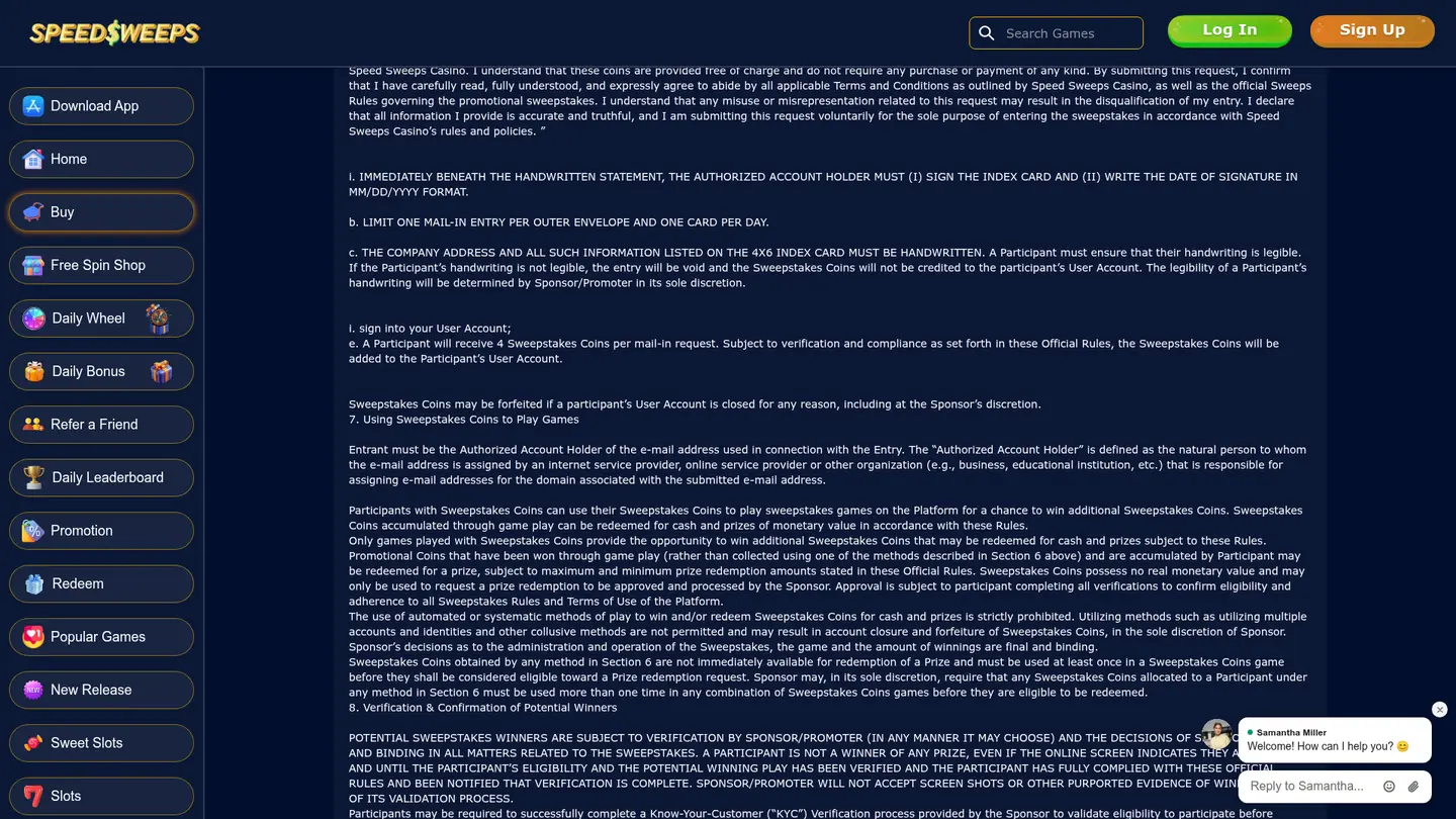 SpeedSweeps Casino — Terms in detail