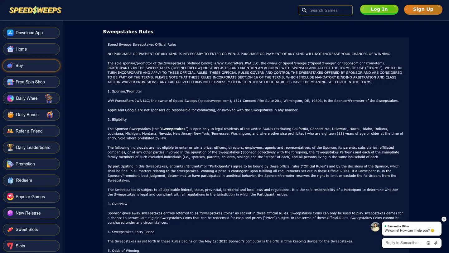 SpeedSweeps Casino — Withdrawal terms