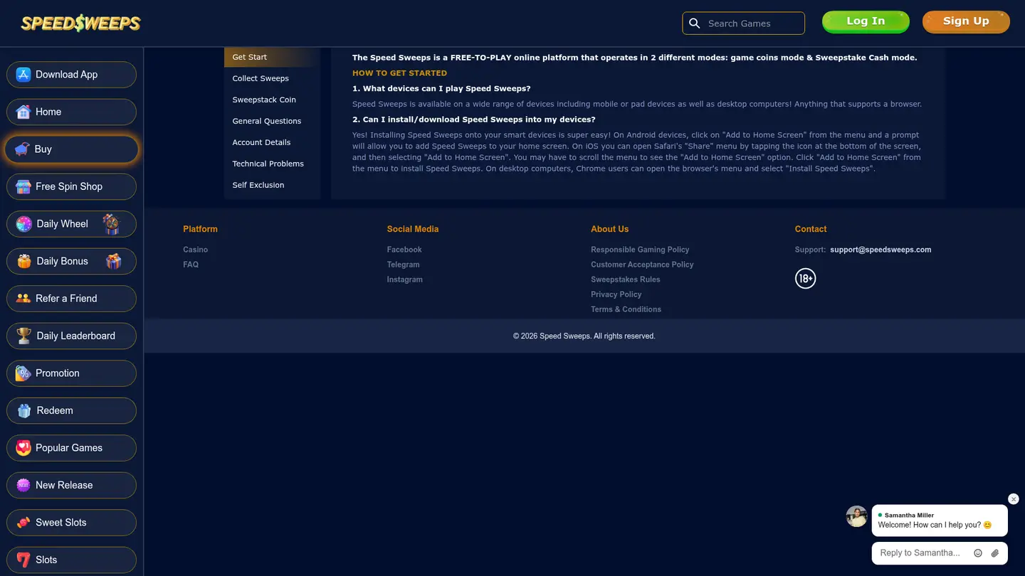 SpeedSweeps Casino — Support in detail
