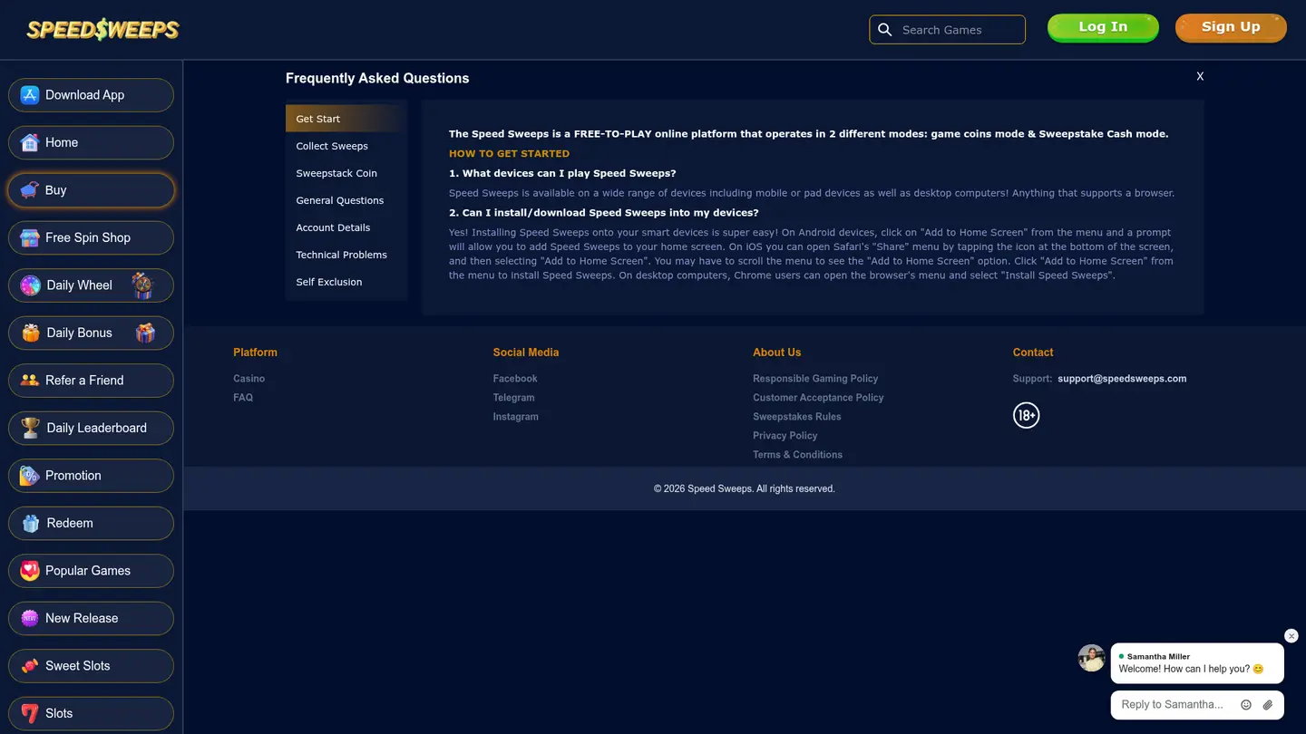 SpeedSweeps Casino — Support and licensing
