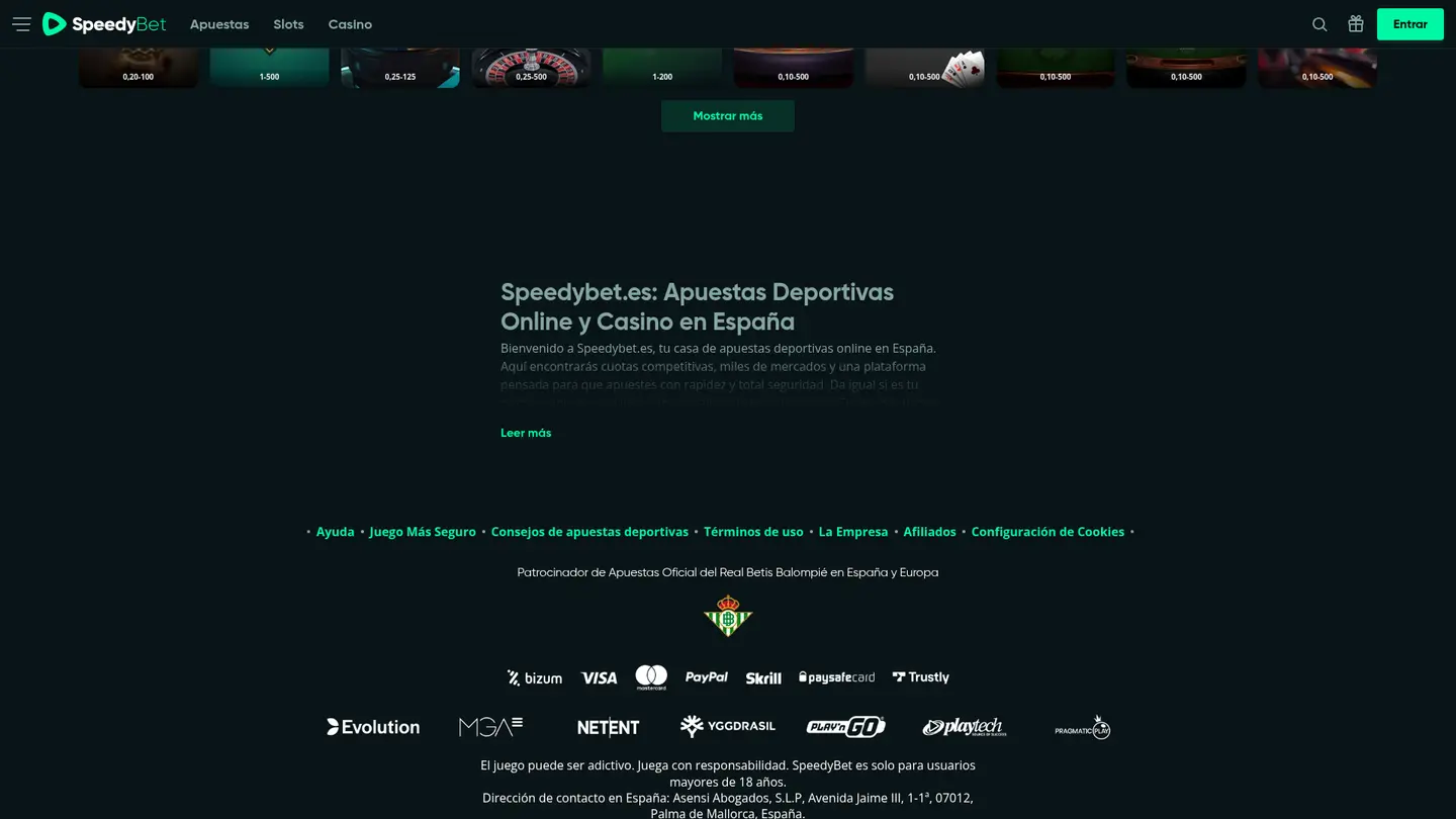 Speedybet Casino ES — Payment methods and licensing