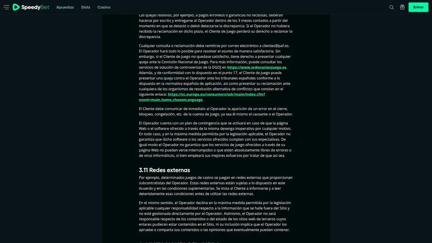 Speedybet Casino ES — Terms in detail