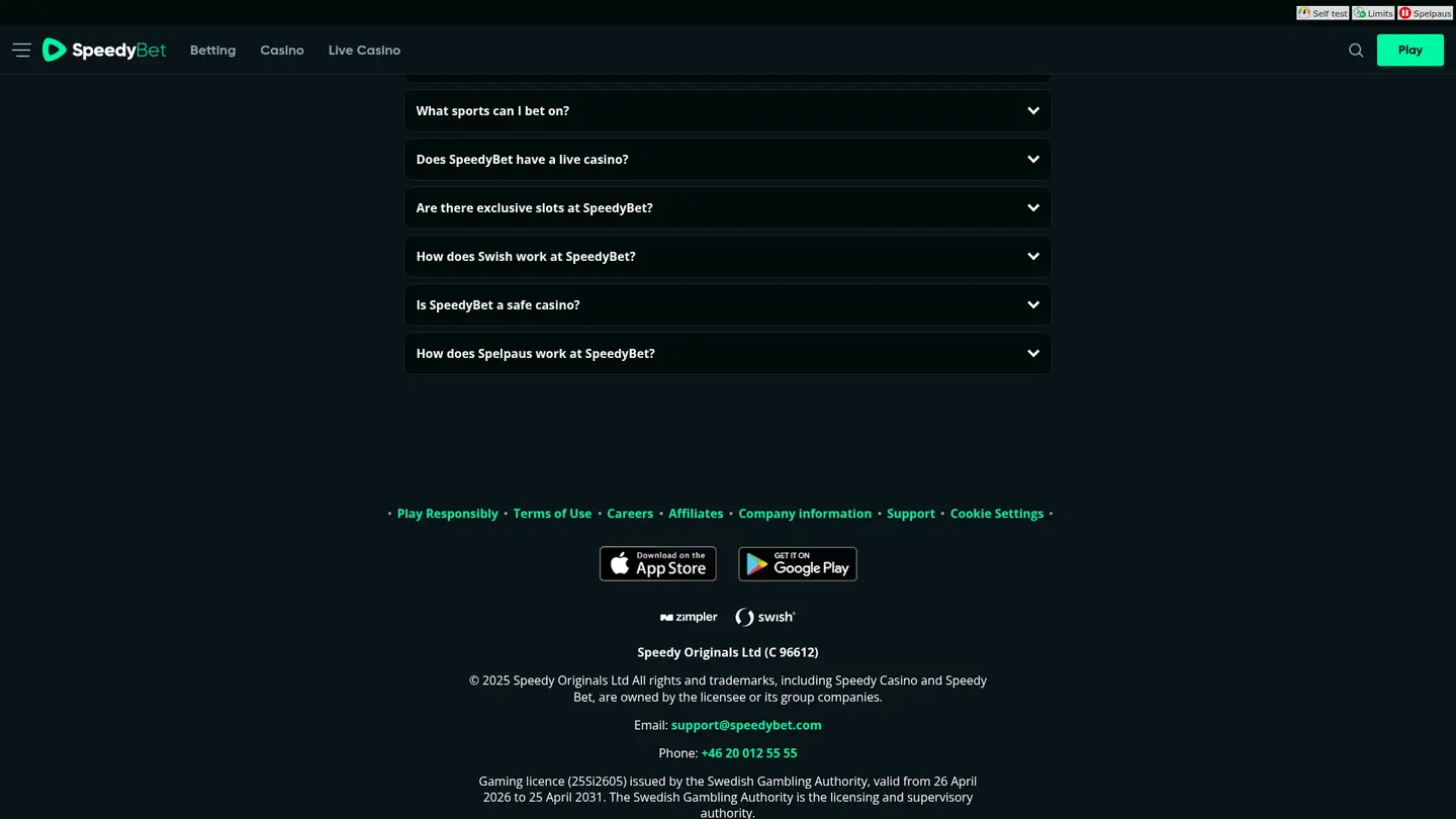 Speedybet Casino — Payment methods and licensing