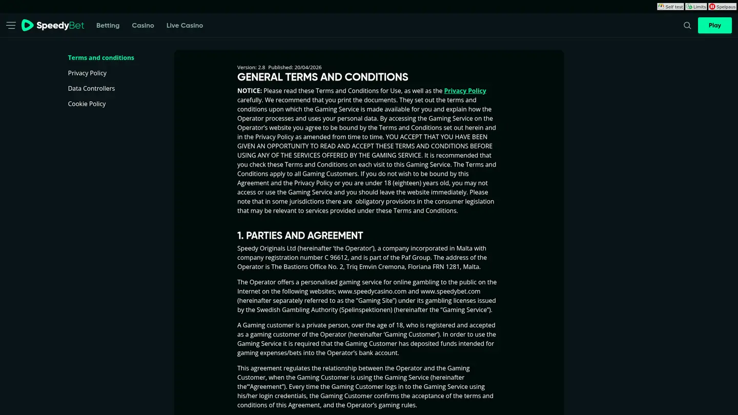 Speedybet Casino — Withdrawal terms