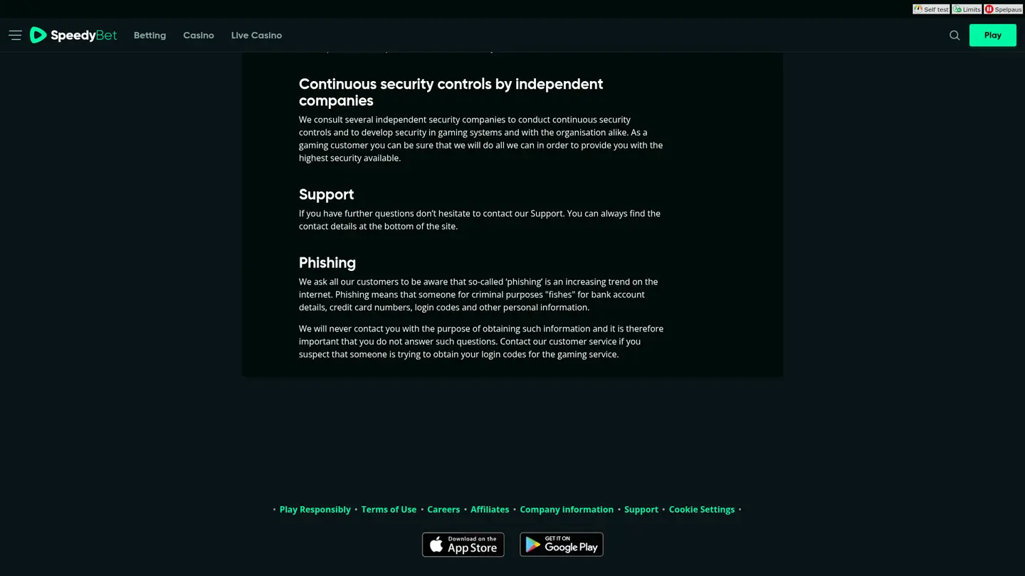 Speedybet Casino — Support in detail