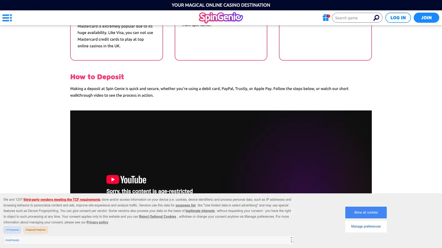 SpinGenie Casino Ontario — Deposit methods
