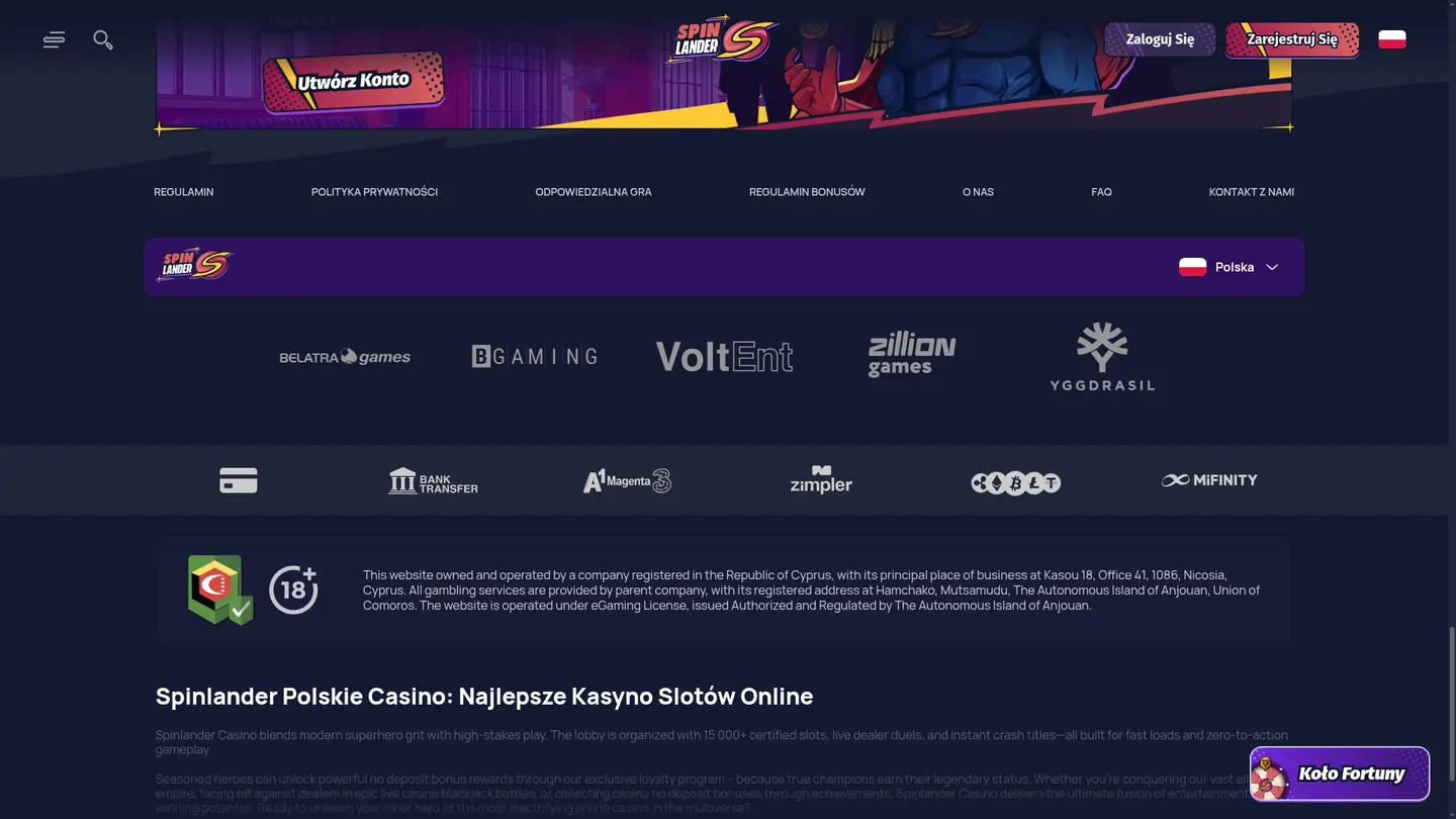 SpinLander Casino — Payment methods and licensing