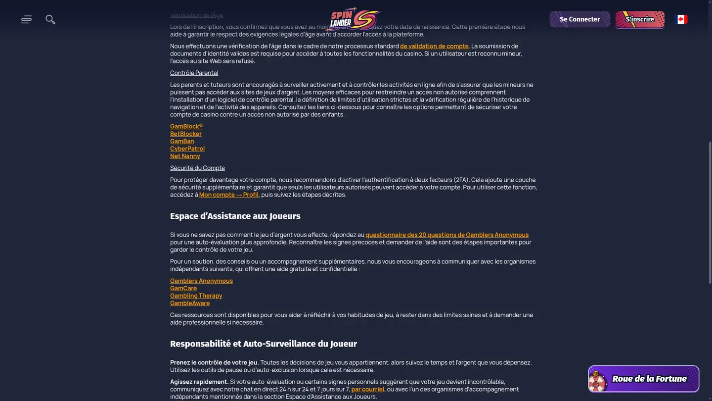 SpinLander Casino — Support in detail