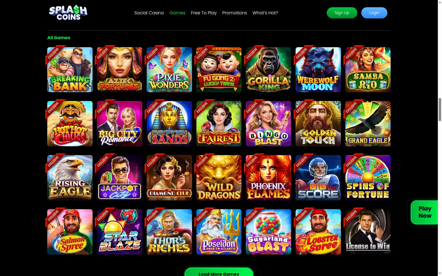 SplashCoins Casino — More of the lobby