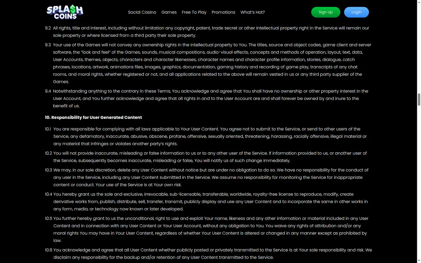 SplashCoins Casino — Terms in detail