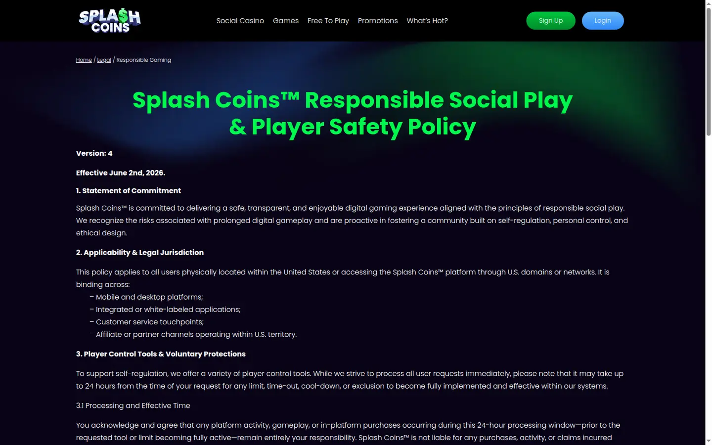 SplashCoins Casino — Support and licensing
