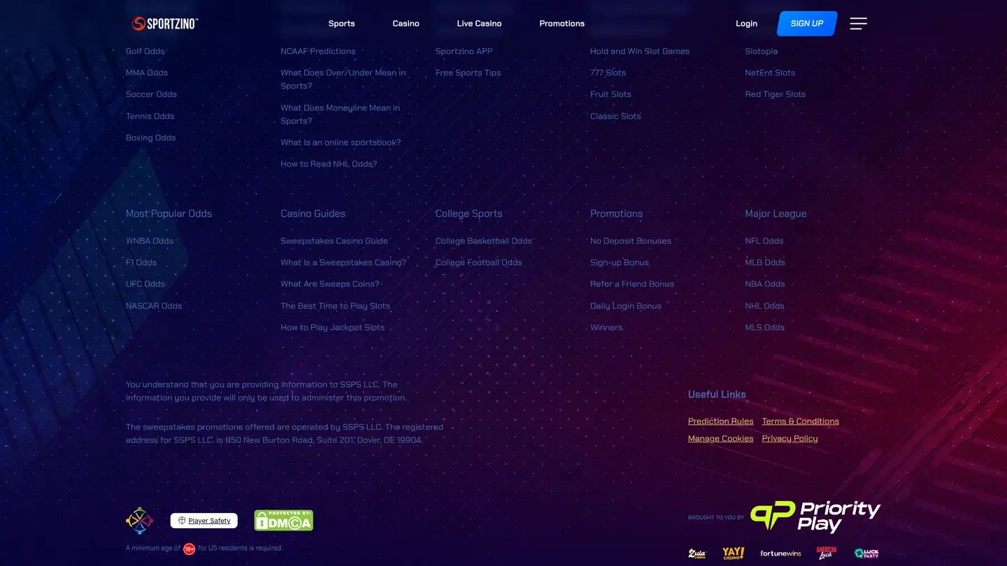 Sportzino Casino — Payment methods and licensing