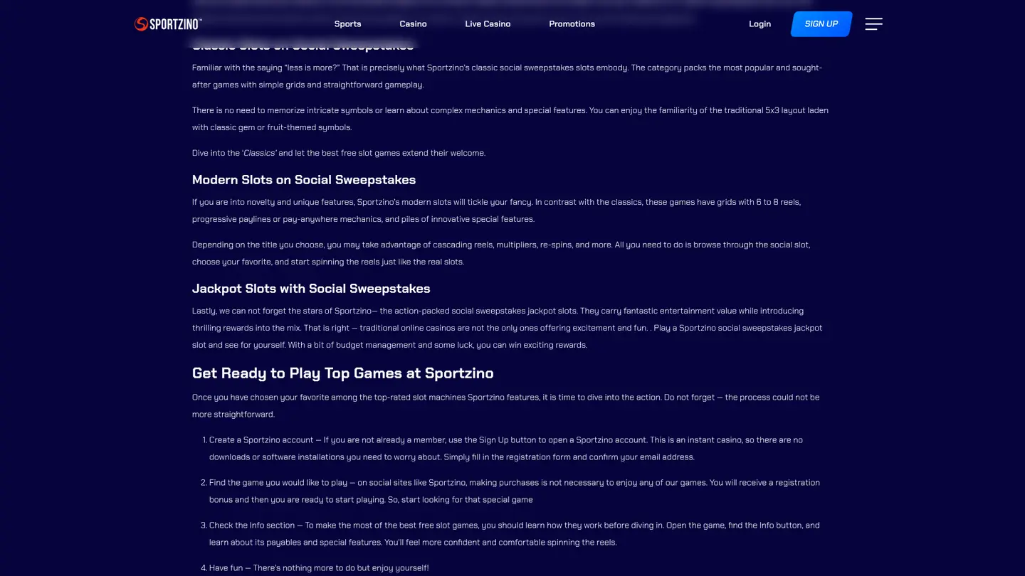 Sportzino Casino — More of the lobby