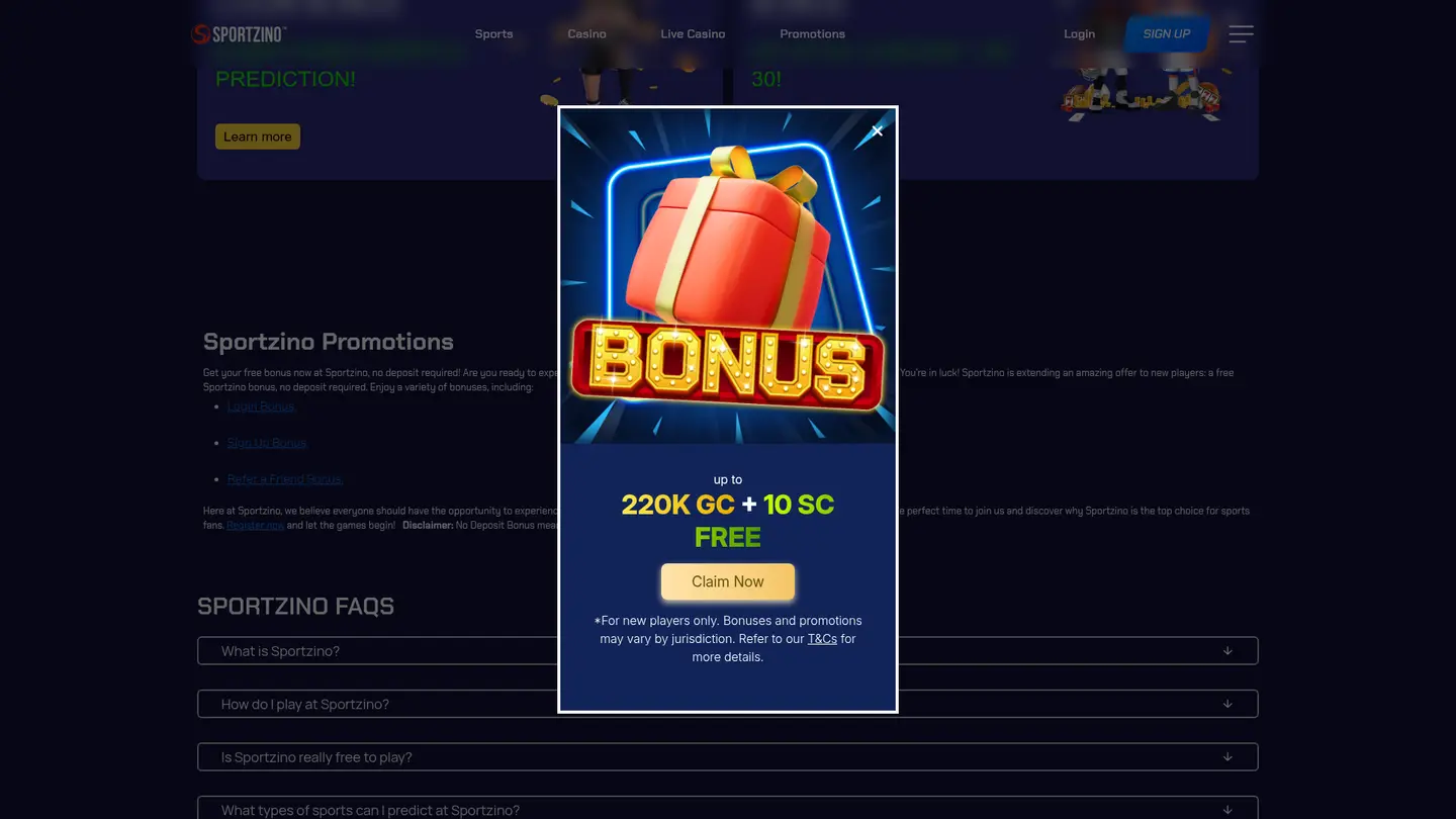 Sportzino Casino — Offers in detail
