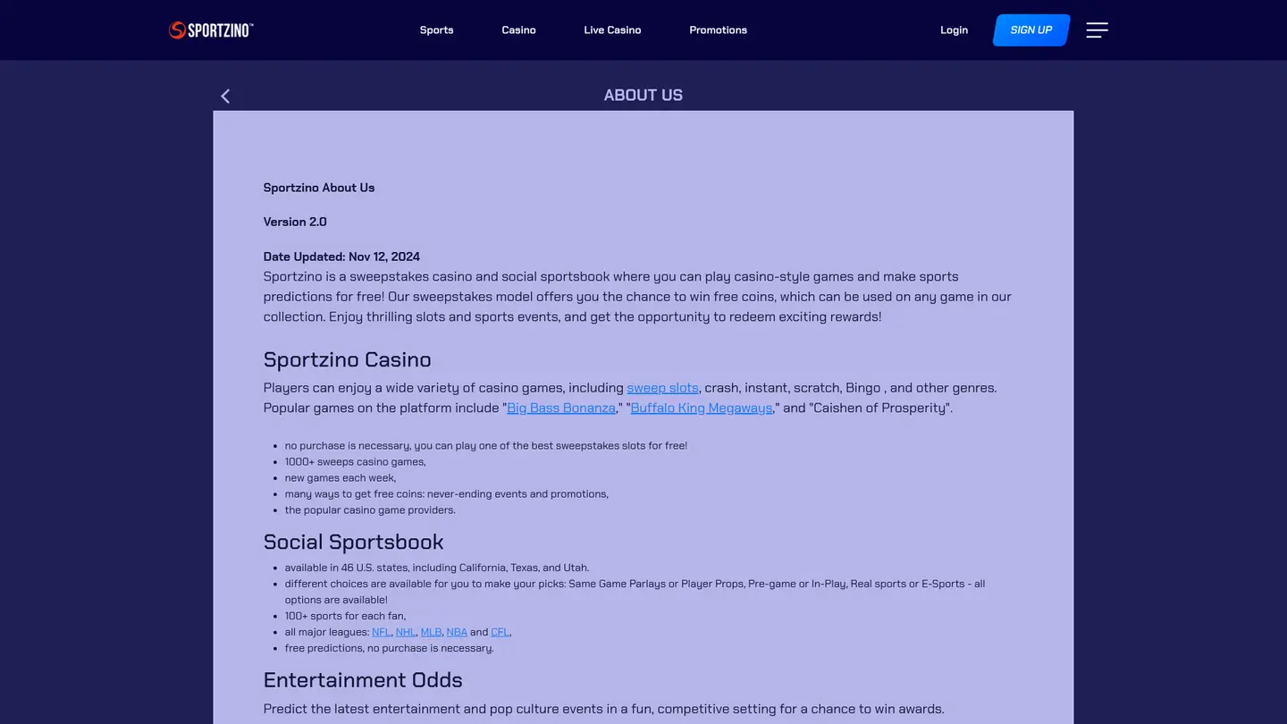 Sportzino Casino — Support and licensing