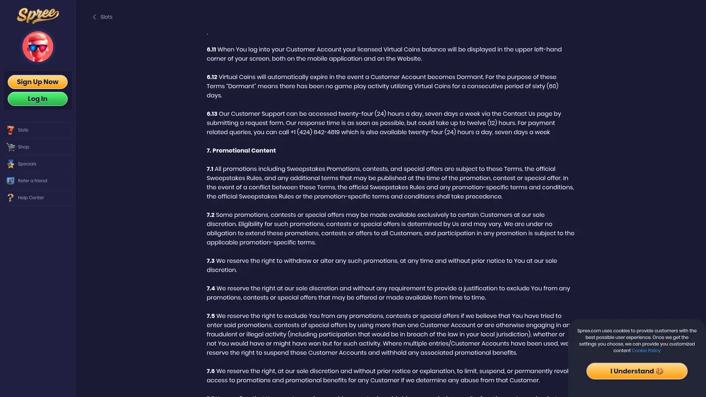 Spree Casino — Terms in detail