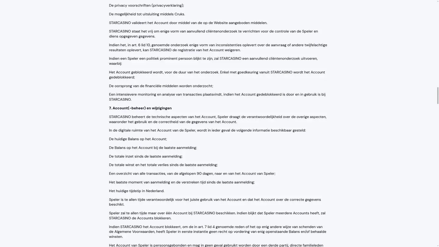 Starcasino NL — Terms in detail