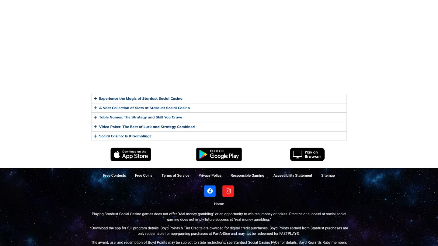 Stardust Social Casino — Payment methods and licensing