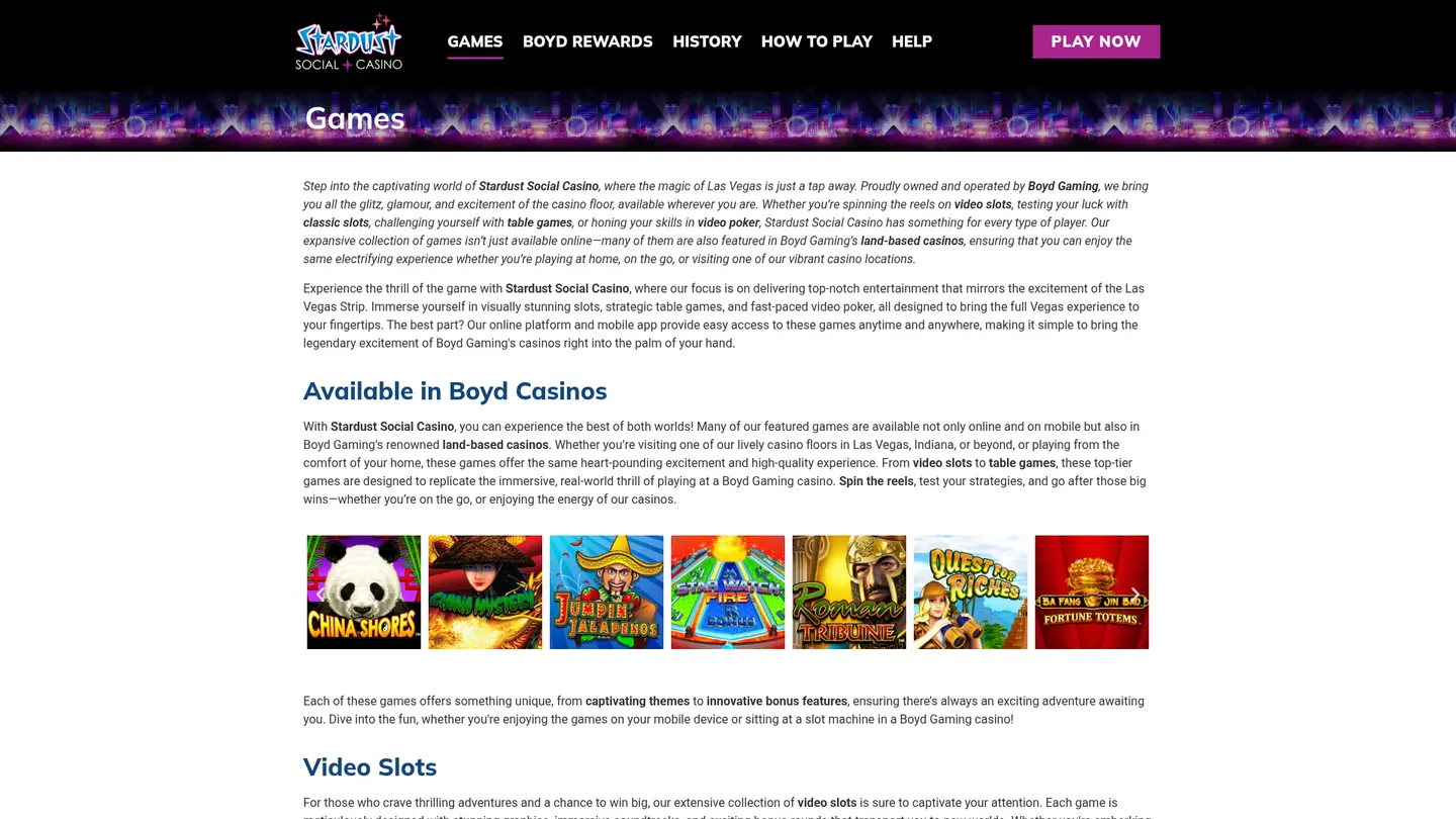 Stardust Social Casino — Game lobby