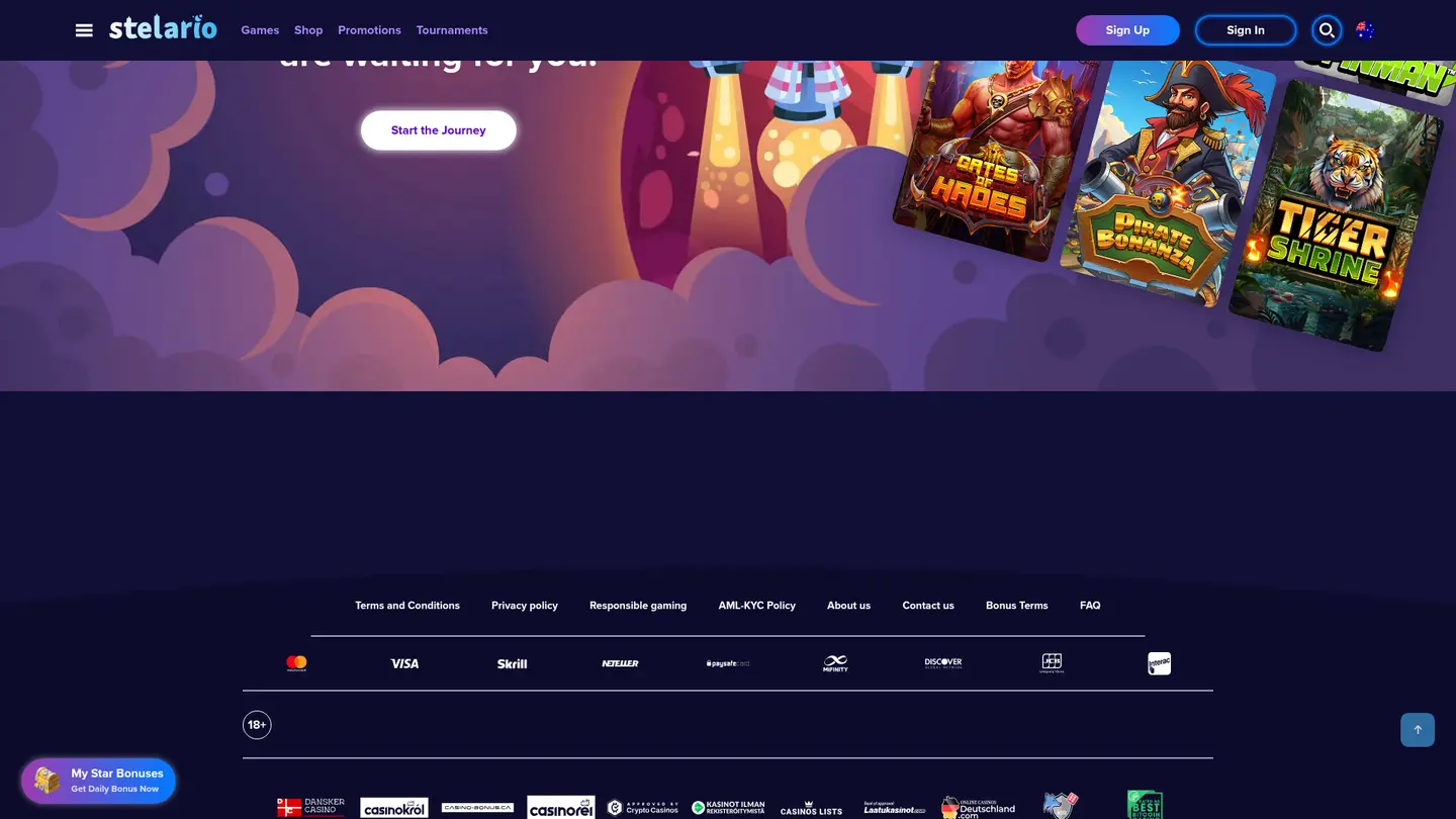 Stelario Casino — Payment methods and licensing