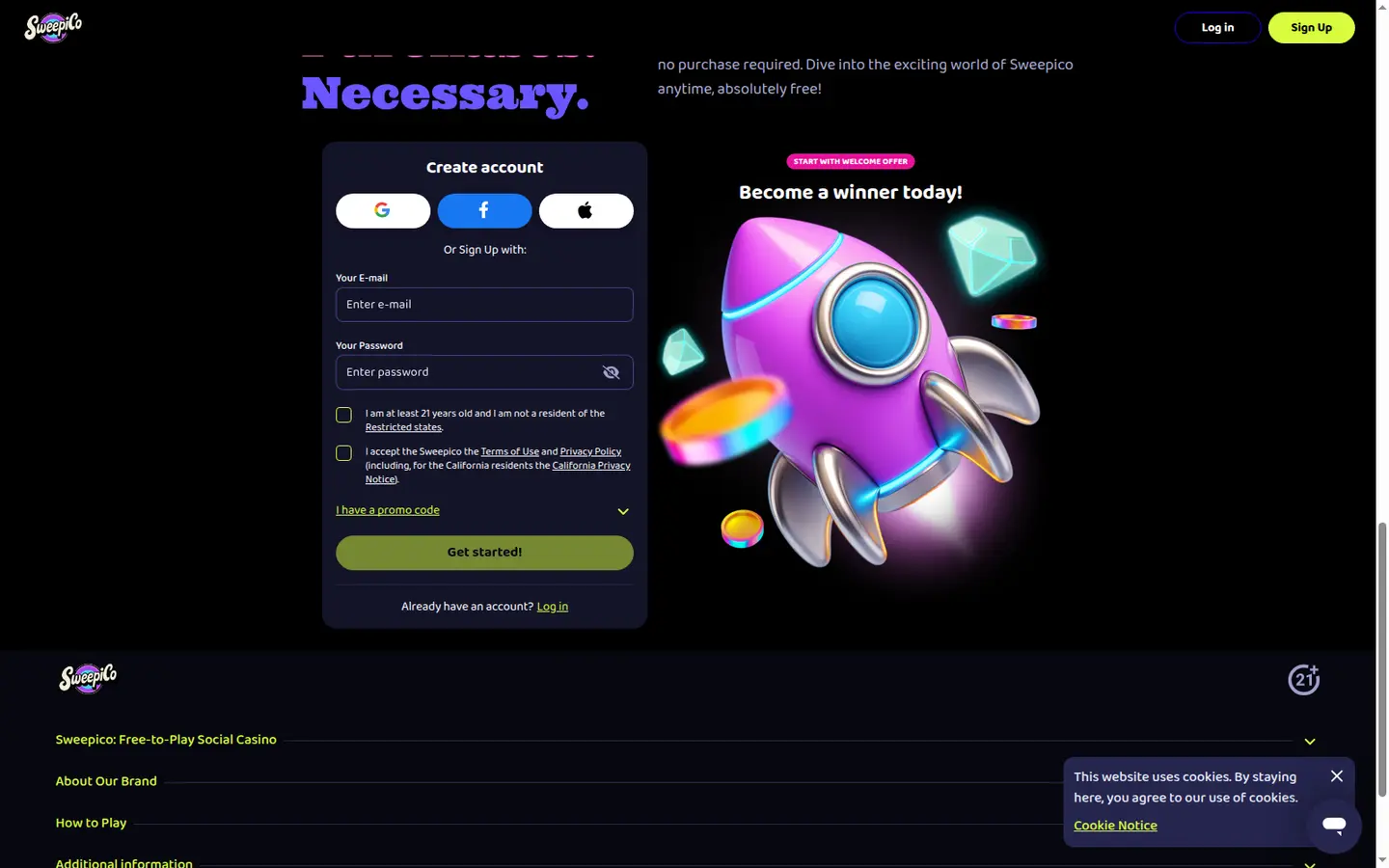 Sweepico Social Casino — Payment methods and licensing